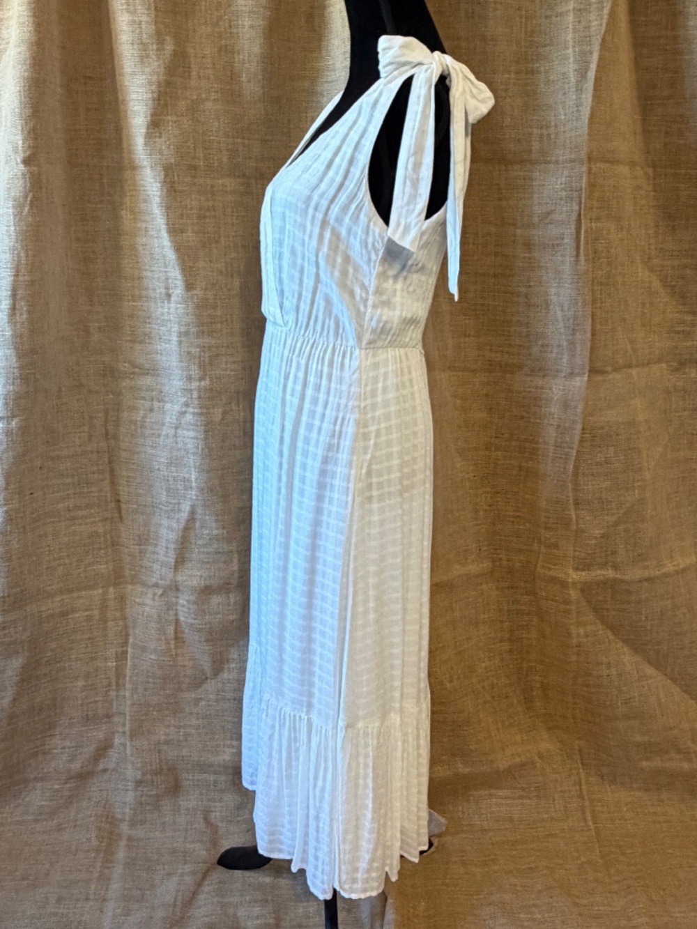 NWT Copper Key White Smocked Tie-Shoulder Midi Dress Size